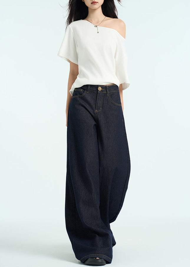 Dark Blue Loose Fit Wide Leg Jeans for Women - Women’s Jeans