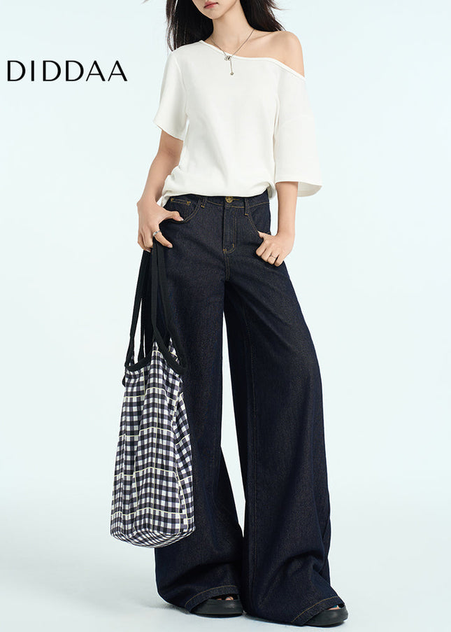 Dark Blue Loose Fit Wide Leg Jeans for Women - Women’s Jeans