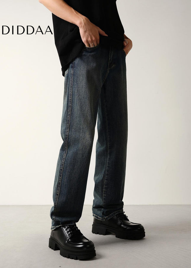 Dark Blue Loose Stretch Straight-Leg Jeans for Men - Men’s Jeans
