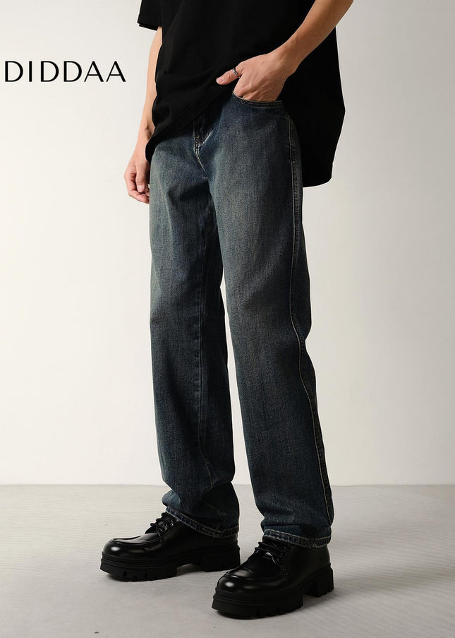 Dark Blue Loose Stretch Straight-Leg Jeans for Men - Men’s Jeans