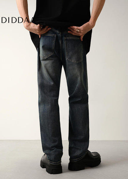 Dark Blue Loose Stretch Straight-Leg Jeans for Men - Men’s Jeans