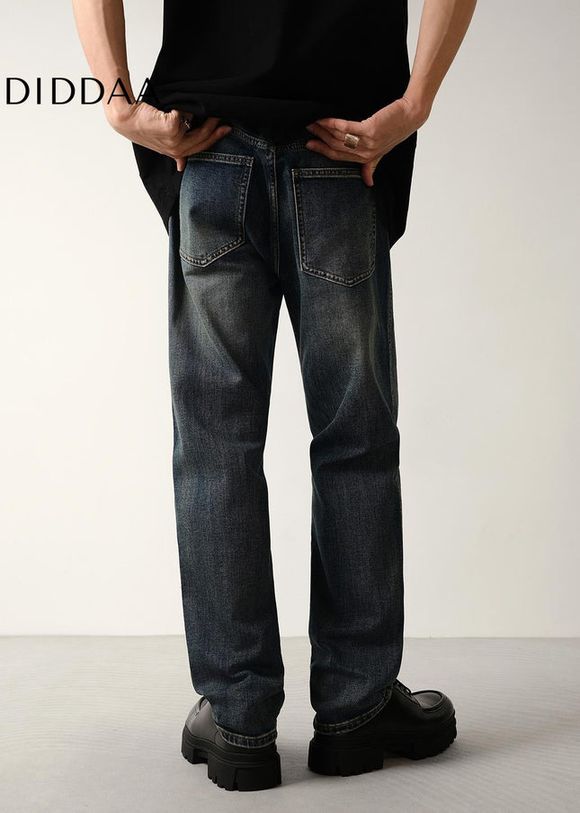 Dark Blue Loose Stretch Straight-Leg Jeans for Men - Men’s Jeans
