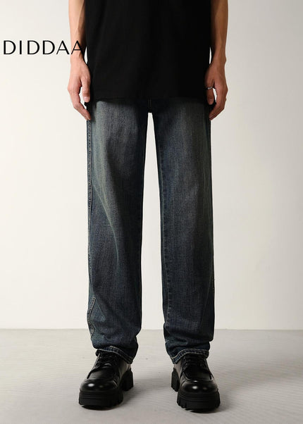 Dark Blue Loose Stretch Straight-Leg Jeans for Men - Men’s Jeans