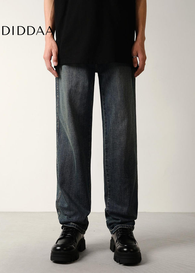 Dark Blue Loose Stretch Straight-Leg Jeans for Men - Men’s Jeans