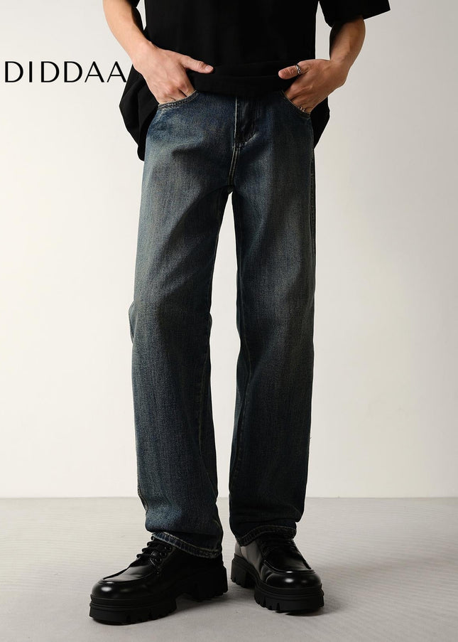 Dark Blue Loose Stretch Straight-Leg Jeans for Men - Men’s Jeans