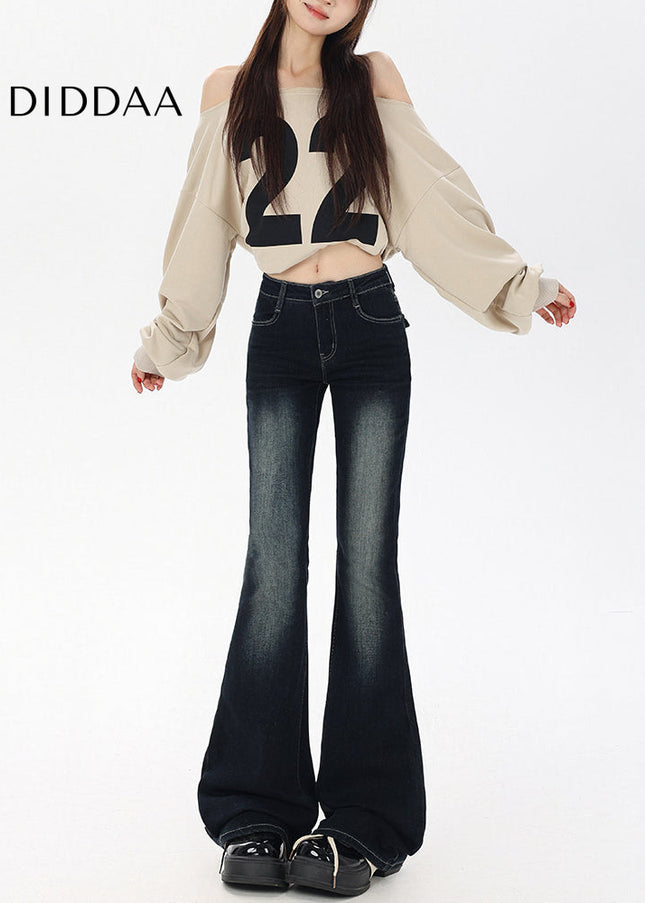 Dark Blue Low-Rise Bootcut Jeans with Crotch Cover - Women’s Jeans