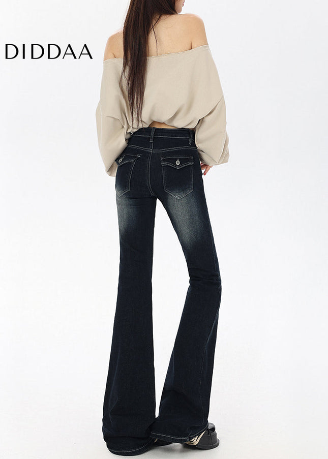 Dark Blue Low-Rise Bootcut Jeans with Crotch Cover - Women’s Jeans