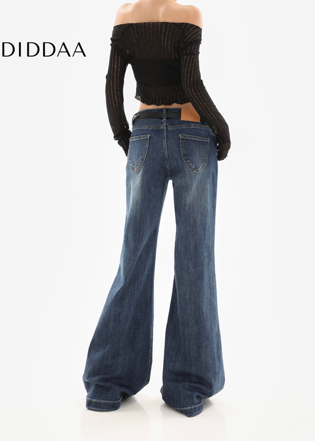 Dark Blue Low Waist Flare Jeans for Women 2025 - Women’s Jeans