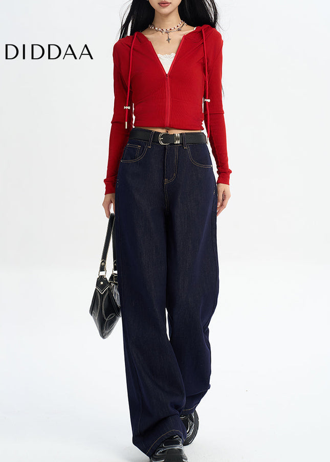 Dark Blue Non-Fading Wide-Leg Jeans for Women - Women’s Jeans