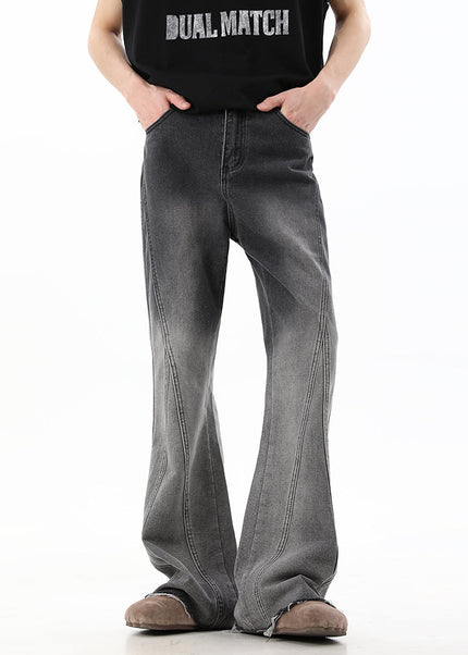 Dark Blue Retro Distressed Micro Flared Jeans - Men’s Jeans