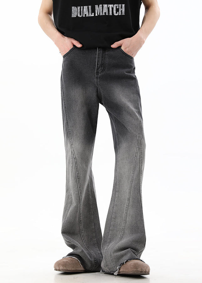 Dark Blue Retro Distressed Micro Flared Jeans - Men’s Jeans