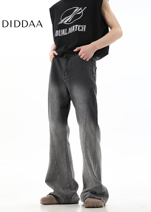 Dark Blue Retro Distressed Micro Flared Jeans - Men’s Jeans