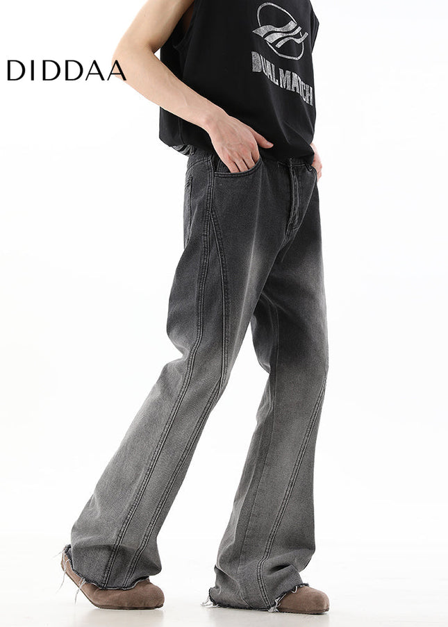 Dark Blue Retro Distressed Micro Flared Jeans - Men’s Jeans