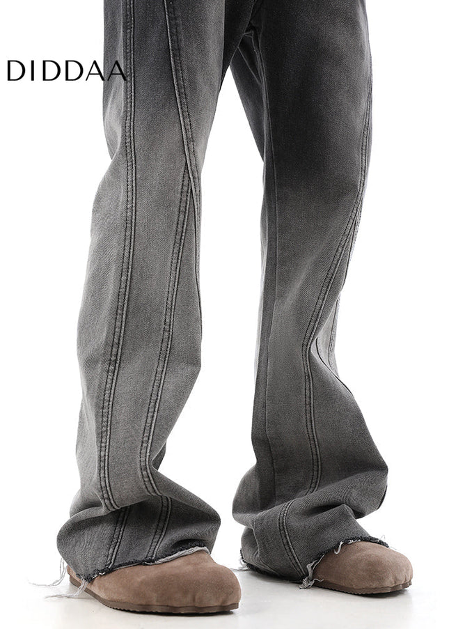 Dark Blue Retro Distressed Micro Flared Jeans - Men’s Jeans