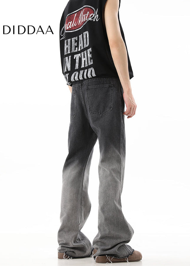 Dark Blue Retro Distressed Micro Flared Jeans - Men’s Jeans