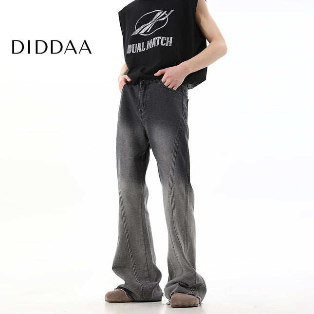 Dark Blue Retro Distressed Micro Flared Jeans - XS / Grey - Men’s Jeans