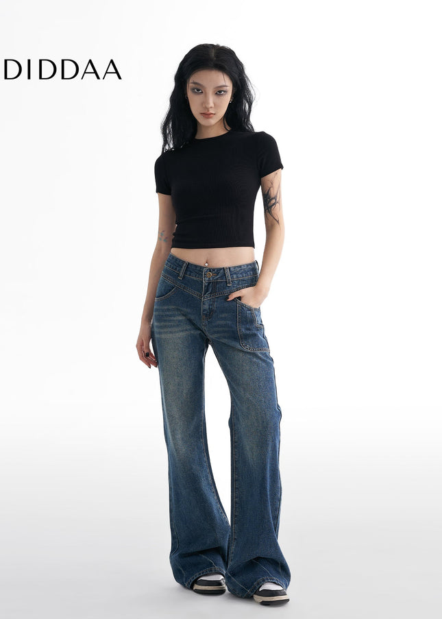 Dark Blue Retro Micro Flared Jeans for Women - Women’s Jeans