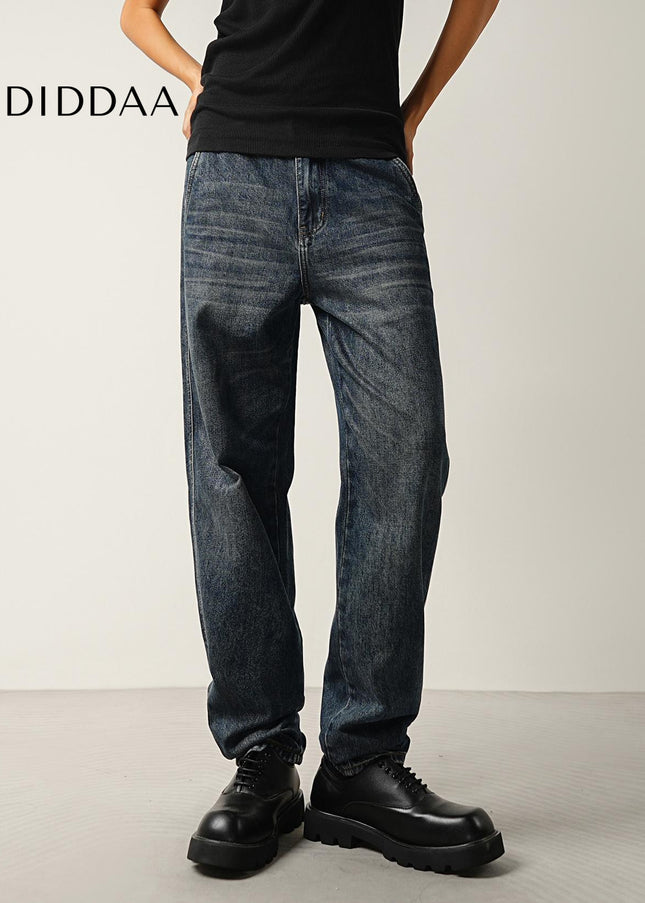Dark Blue Retro Wash Loose Tapered Men’s Jeans - Men’s Jeans