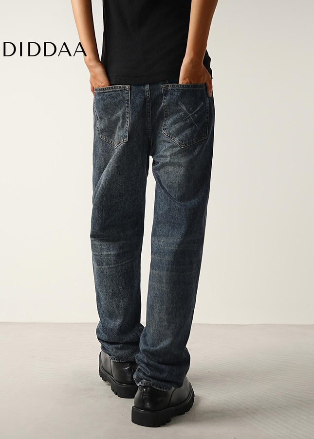 Dark Blue Retro Wash Loose Tapered Men’s Jeans - Men’s Jeans