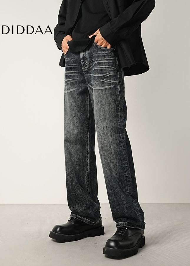 Dark Blue Rugged Whiskering Stretch Jeans - Men’s Jeans