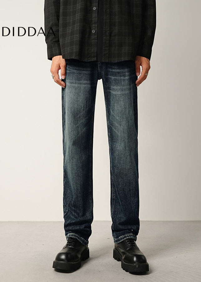 Dark Blue Stretch Loose Straight Leg Jeans - Men’s Jeans
