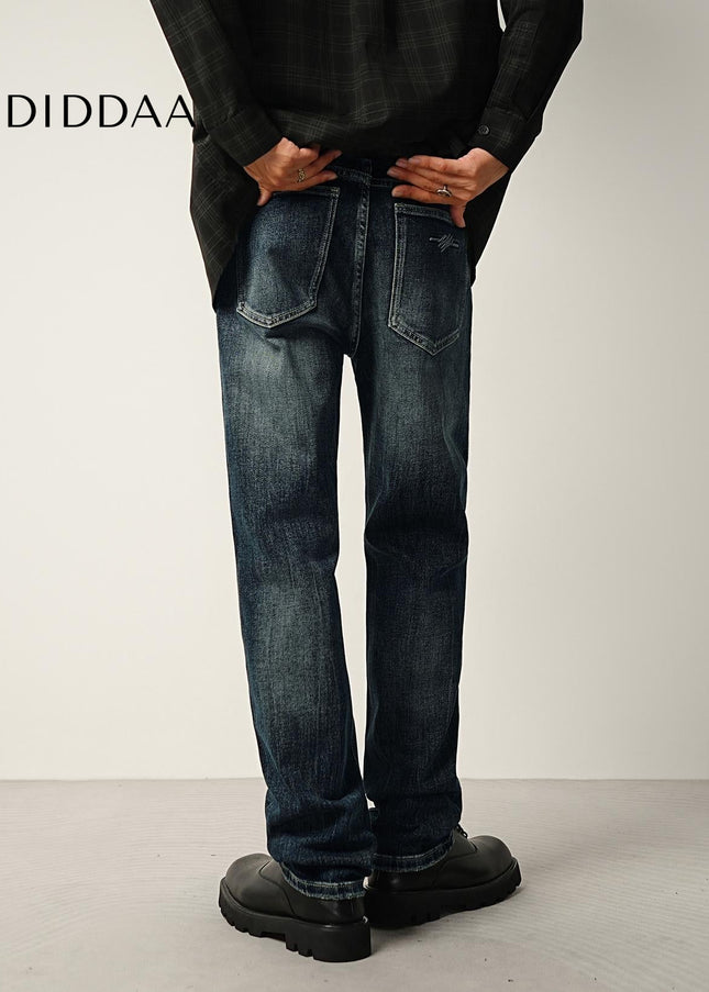 Dark Blue Stretch Loose Straight Leg Jeans - Men’s Jeans