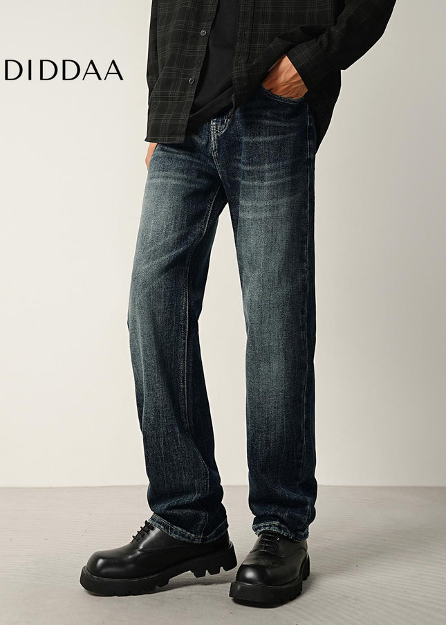 Dark Blue Stretch Loose Straight Leg Jeans - Men’s Jeans