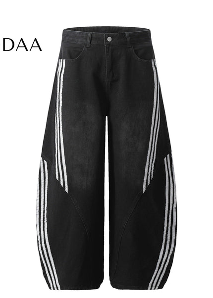 Dark Blue Striped Splicing Wide Leg Jeans - Black / S - Men’s Jeans