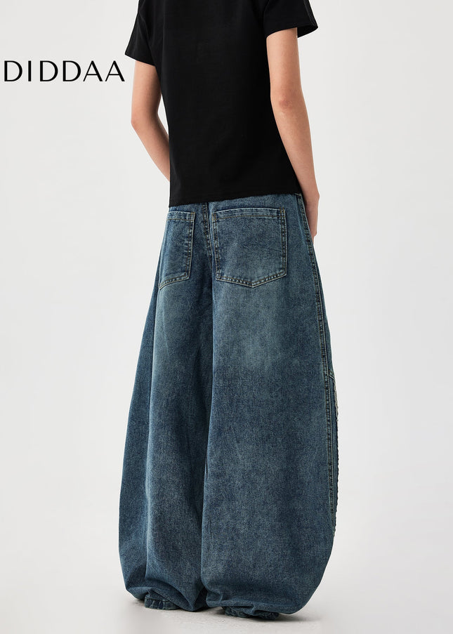 Dark Blue Striped Splicing Wide Leg Jeans - Men’s Jeans