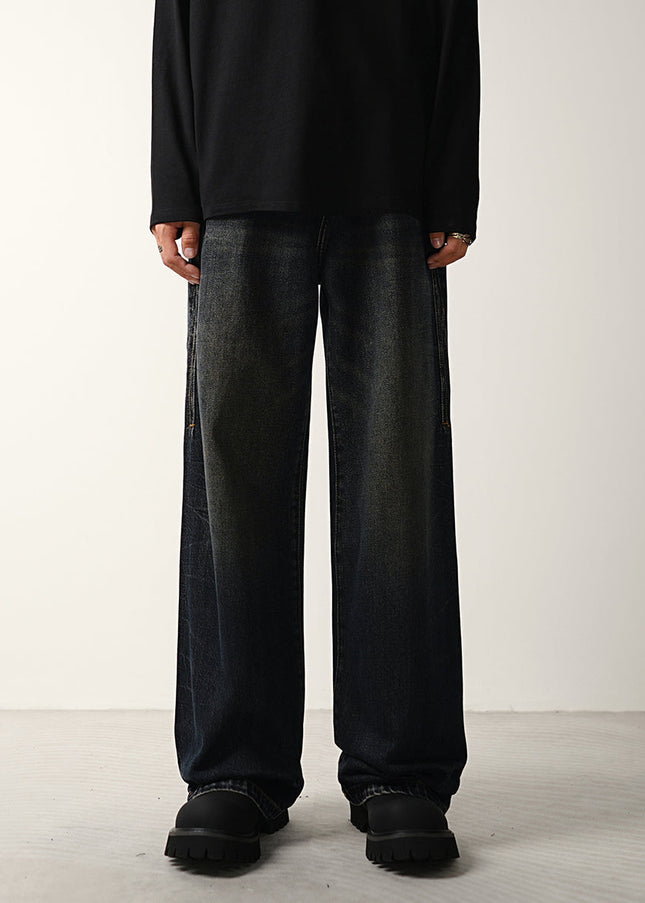 Dark Blue Vintage Distressed Wide-Leg Jeans - S / Black - Men’s Jeans