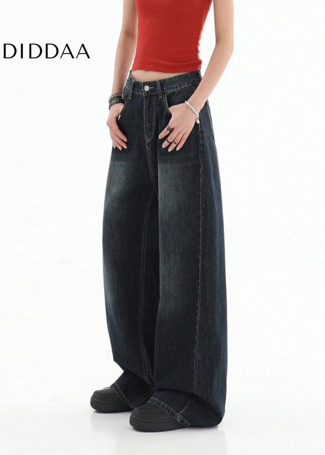 Dark Blue Vintage High Waist Wide Leg Jeans - Women’s Jeans