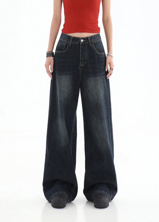 Dark Blue Vintage High Waist Wide Leg Jeans - Women’s Jeans