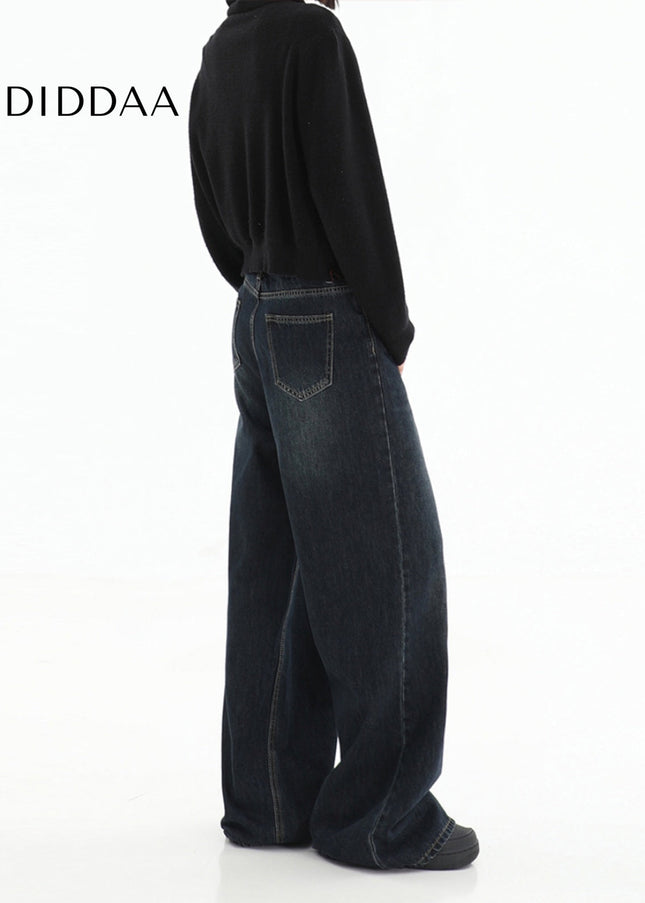 Dark Blue Vintage High Waist Wide Leg Jeans - Women’s Jeans