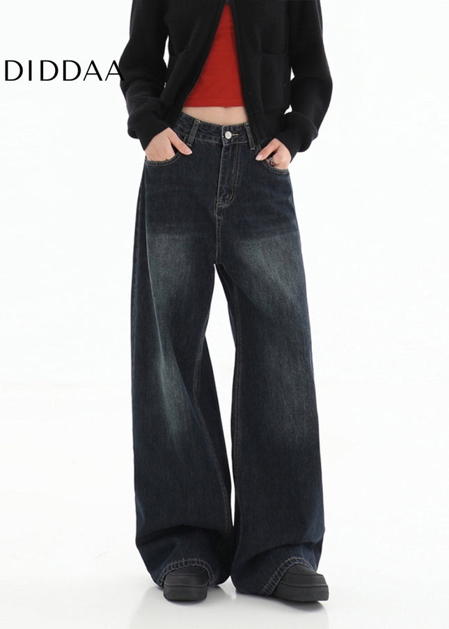 Dark Blue Vintage High Waist Wide Leg Jeans - Women’s Jeans