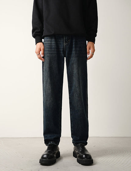 Dark Blue Washed Loose Fit Straight Jeans for Men - 28 / Dark Blue - Men’s Jeans