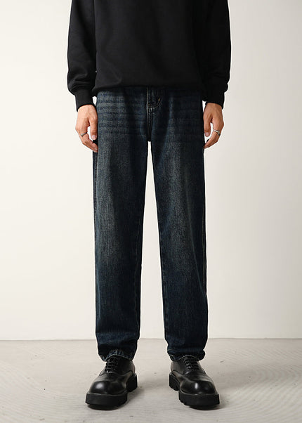 Dark Blue Washed Loose Fit Straight Jeans for Men - 28 / Dark Blue - Men’s Jeans