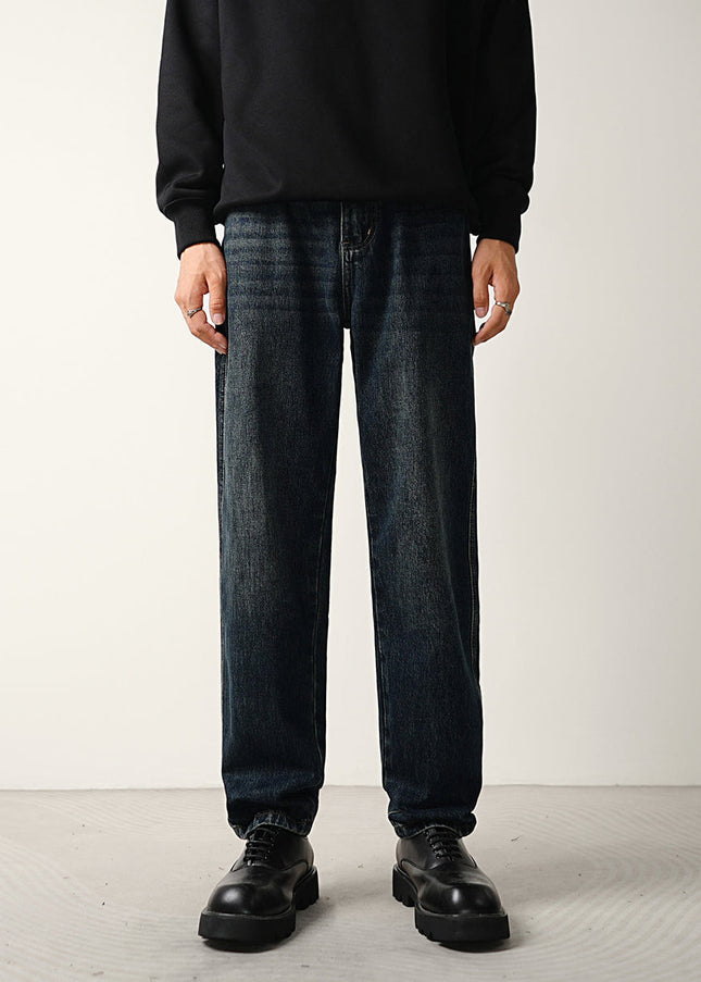 Dark Blue Washed Loose Fit Straight Jeans for Men - 28 / Dark Blue - Men’s Jeans