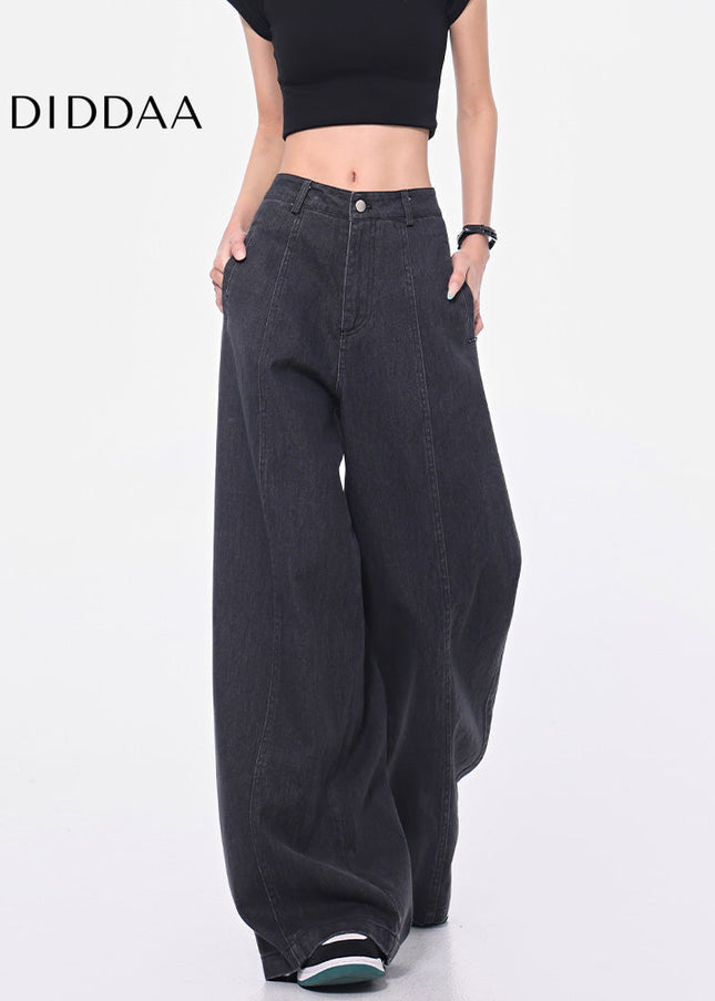 Dark Grey Vintage Wide-Leg Jeans Women’s High Waist Pants - Women’s Jeans