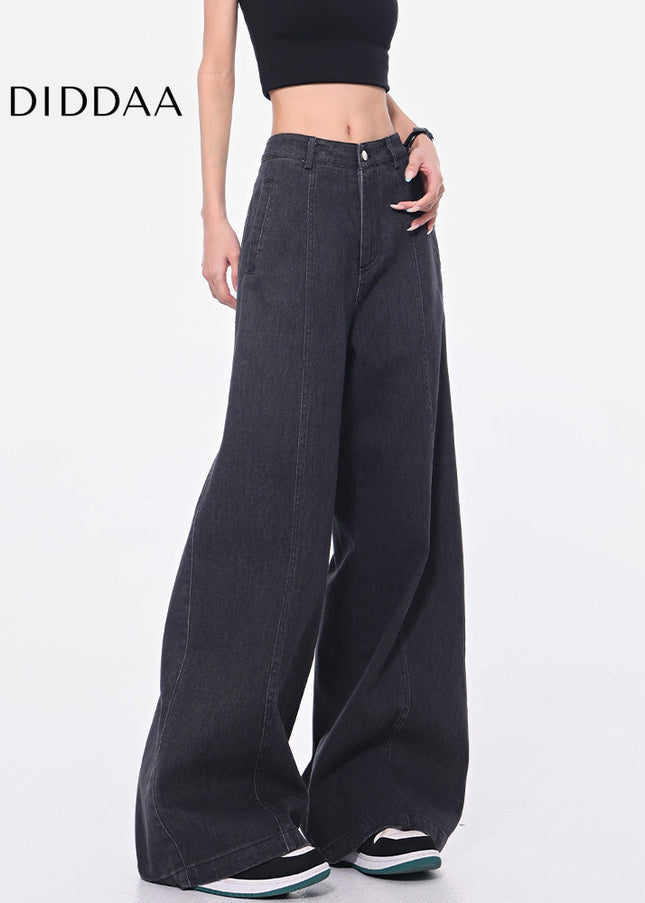 Dark Grey Vintage Wide-Leg Jeans Women’s High Waist Pants - Women’s Jeans