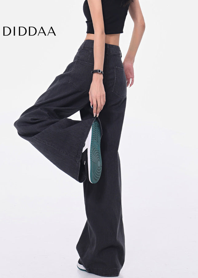 Dark Grey Vintage Wide-Leg Jeans Women’s High Waist Pants - Women’s Jeans