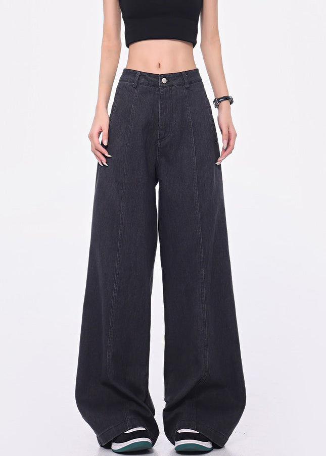 Dark Grey Vintage Wide-Leg Jeans Women’s High Waist Pants - Women’s Jeans