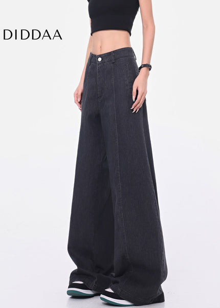 Dark Grey Vintage Wide-Leg Jeans Women’s High Waist Pants - Women’s Jeans