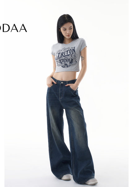 Dark Loose Fit Wide Leg Straight Jeans for Women - Women’s Jeans