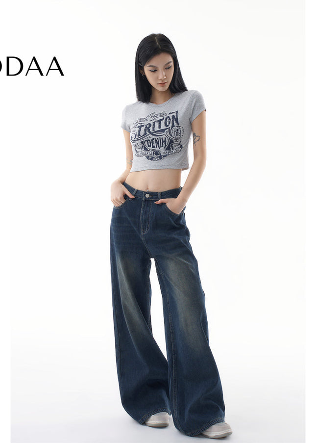 Dark Loose Fit Wide Leg Straight Jeans for Women - Women’s Jeans
