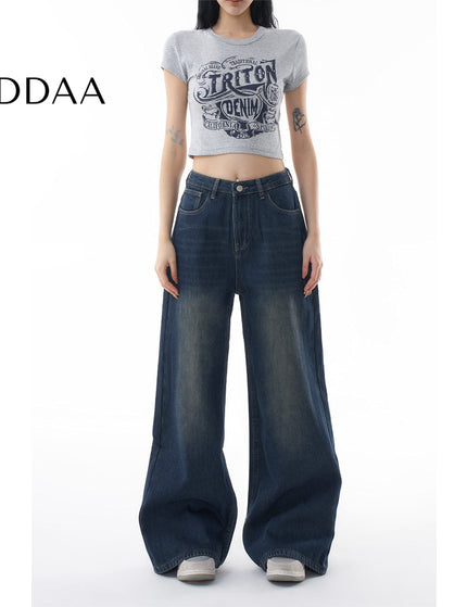 Dark Loose Fit Wide Leg Straight Jeans for Women - XS / Dark Blue - Women’s Jeans