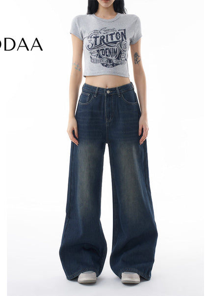Dark Loose Fit Wide Leg Straight Jeans for Women - XS / Dark Blue - Women’s Jeans