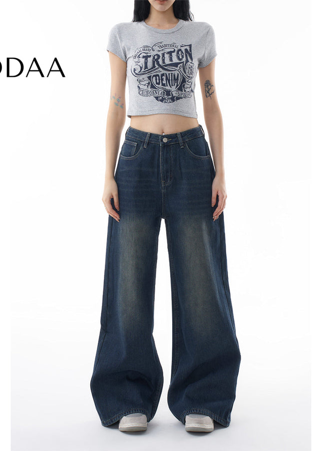 Dark Loose Fit Wide Leg Straight Jeans for Women - XS / Dark Blue - Women’s Jeans