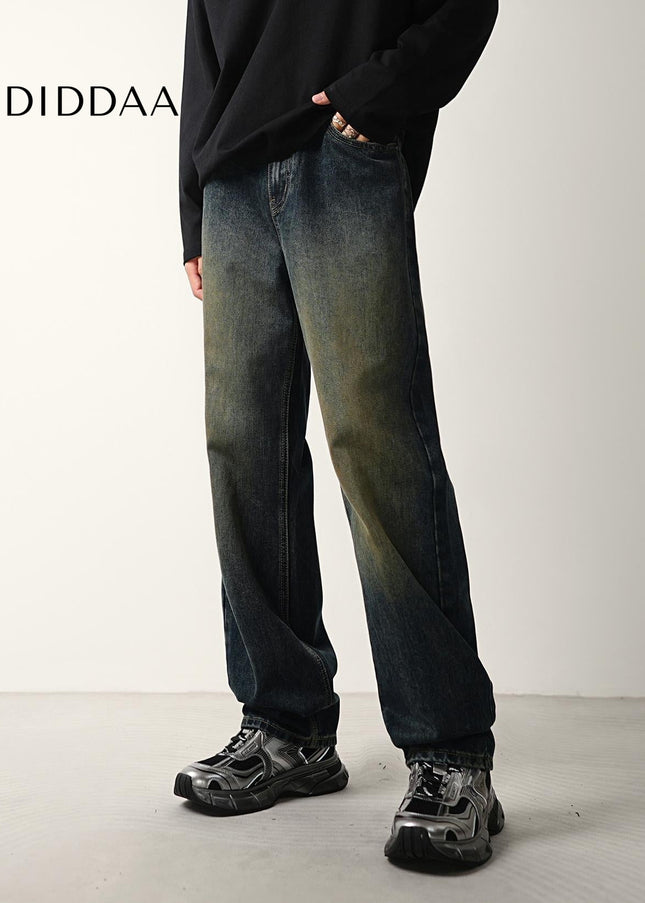 Dark Vintage Blue Distressed Loose Straight Jeans - Men’s Jeans