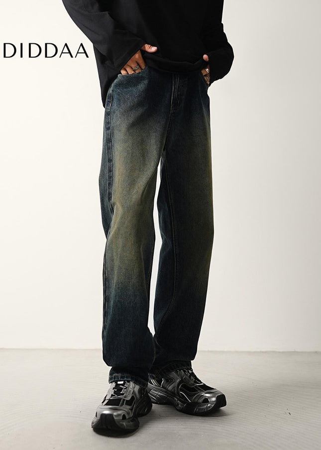 Dark Vintage Blue Distressed Loose Straight Jeans - Men’s Jeans
