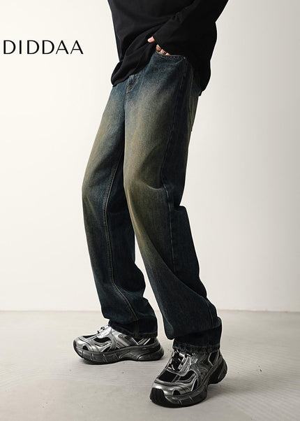 Dark Vintage Blue Distressed Loose Straight Jeans - Men’s Jeans